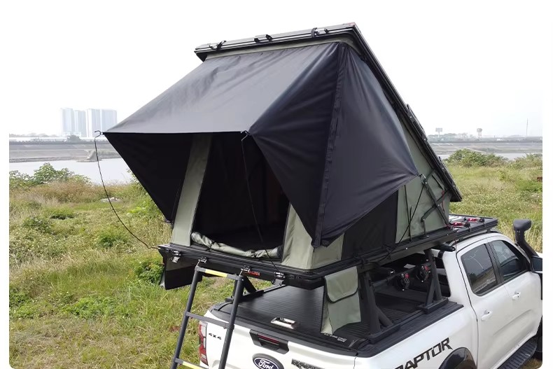 Outdoor Travel Camping Car Roof Tent Aluminum Alloy Hydraulic Triangle Elevated Design Car-Mounted Camper Van 4*4 RTT Roof Tent WP6009