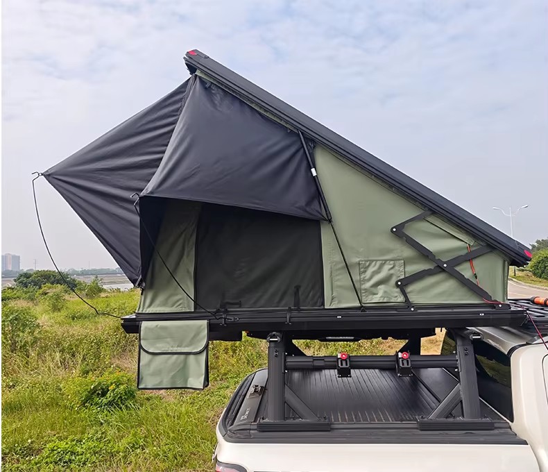 Outdoor Travel Camping Car Roof Tent Aluminum Alloy Hydraulic Triangle Elevated Design Car-Mounted Camper Van 4*4 RTT Roof Tent WP6009