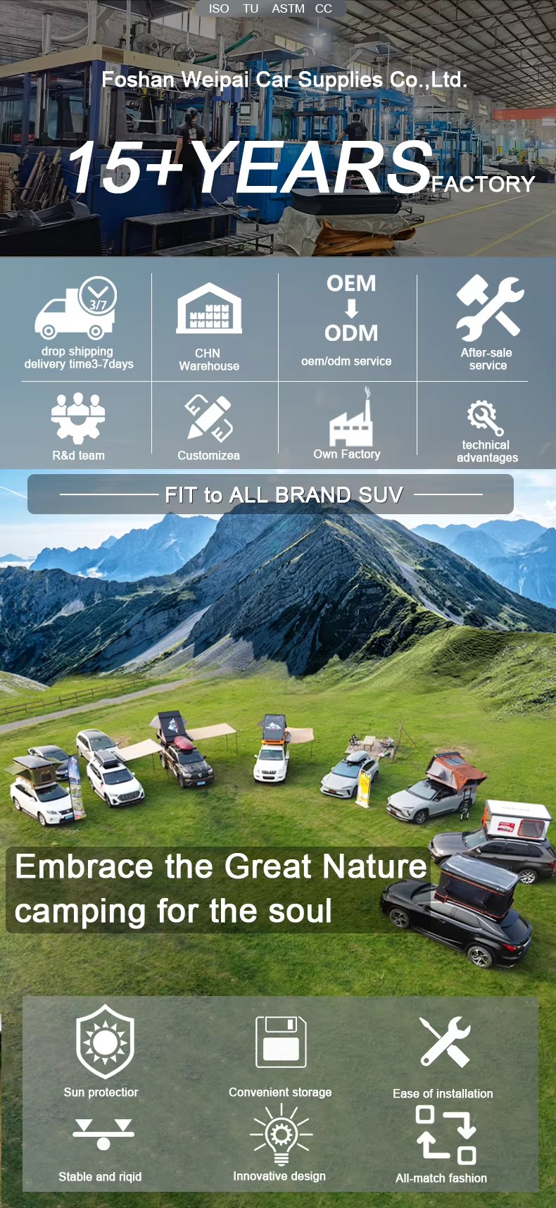 Outdoor Travel Camping Car Roof Tent Aluminum Alloy Hydraulic Triangle Elevated Design Car-Mounted Camper Van 4*4 RTT Roof Tent WP6009