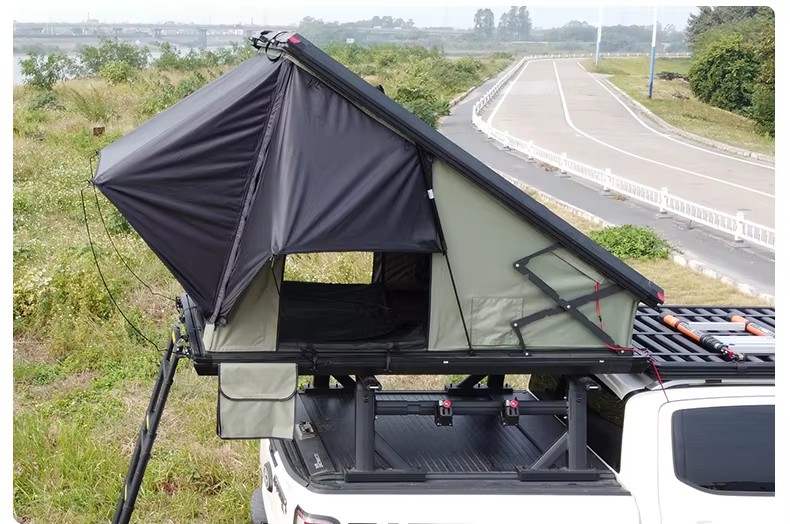 Outdoor Travel Camping Car Roof Tent Aluminum Alloy Hydraulic Triangle Elevated Design Car-Mounted Camper Van 4*4 RTT Roof Tent WP6009