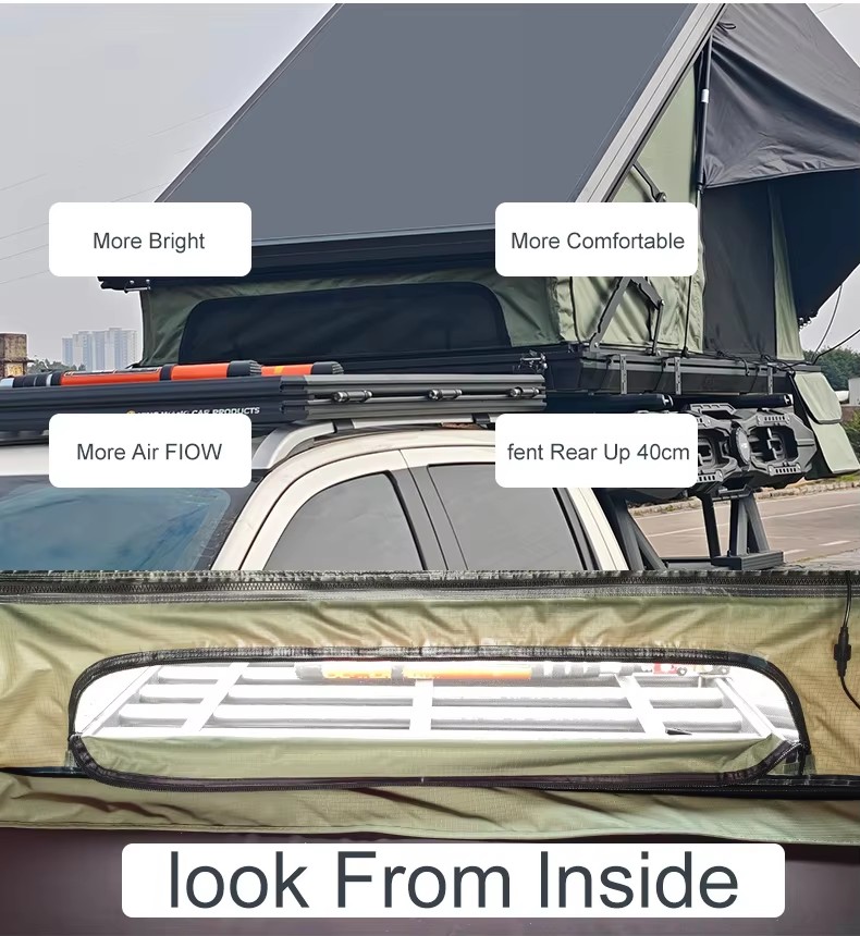 Outdoor Travel Camping Car Roof Tent Aluminum Alloy Hydraulic Triangle Elevated Design Car-Mounted Camper Van 4*4 RTT Roof Tent WP6009