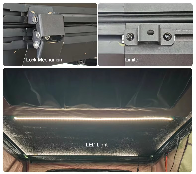 Outdoor Travel Camping Car Roof Tent Aluminum Alloy Hydraulic Triangle Elevated Design Car-Mounted Camper Van 4*4 RTT Roof Tent WP6009