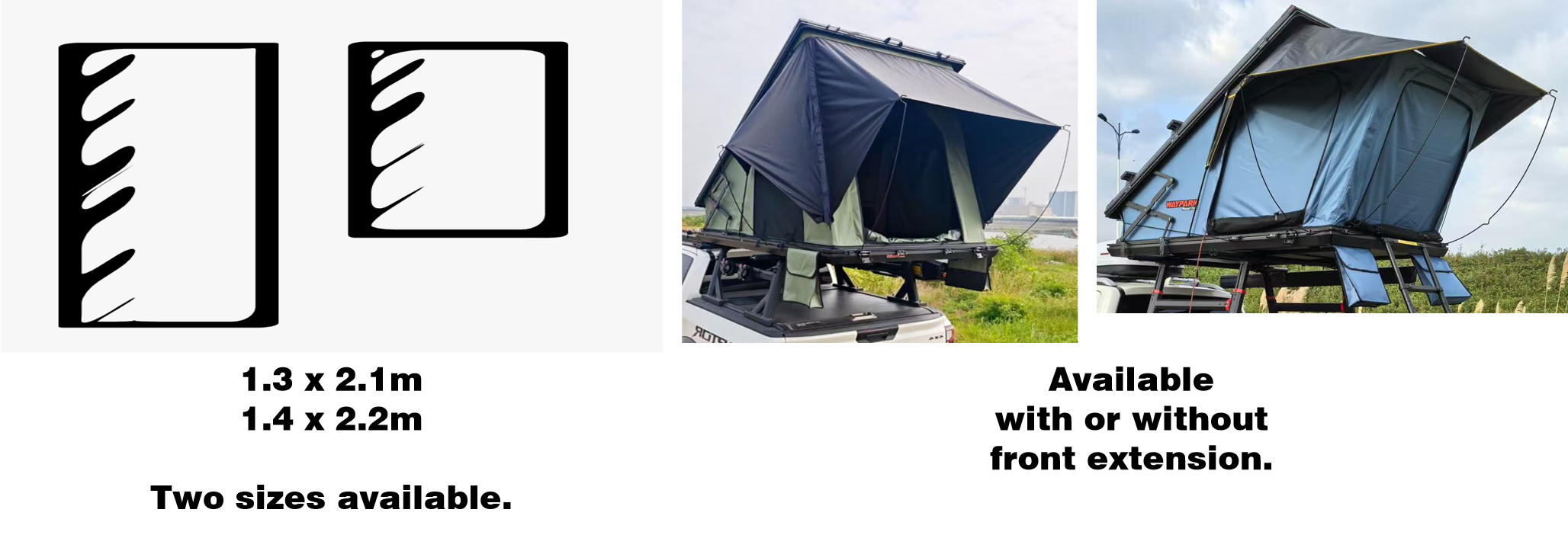 WP6009-2 X-Lift clamshell roof tent available platform sizes