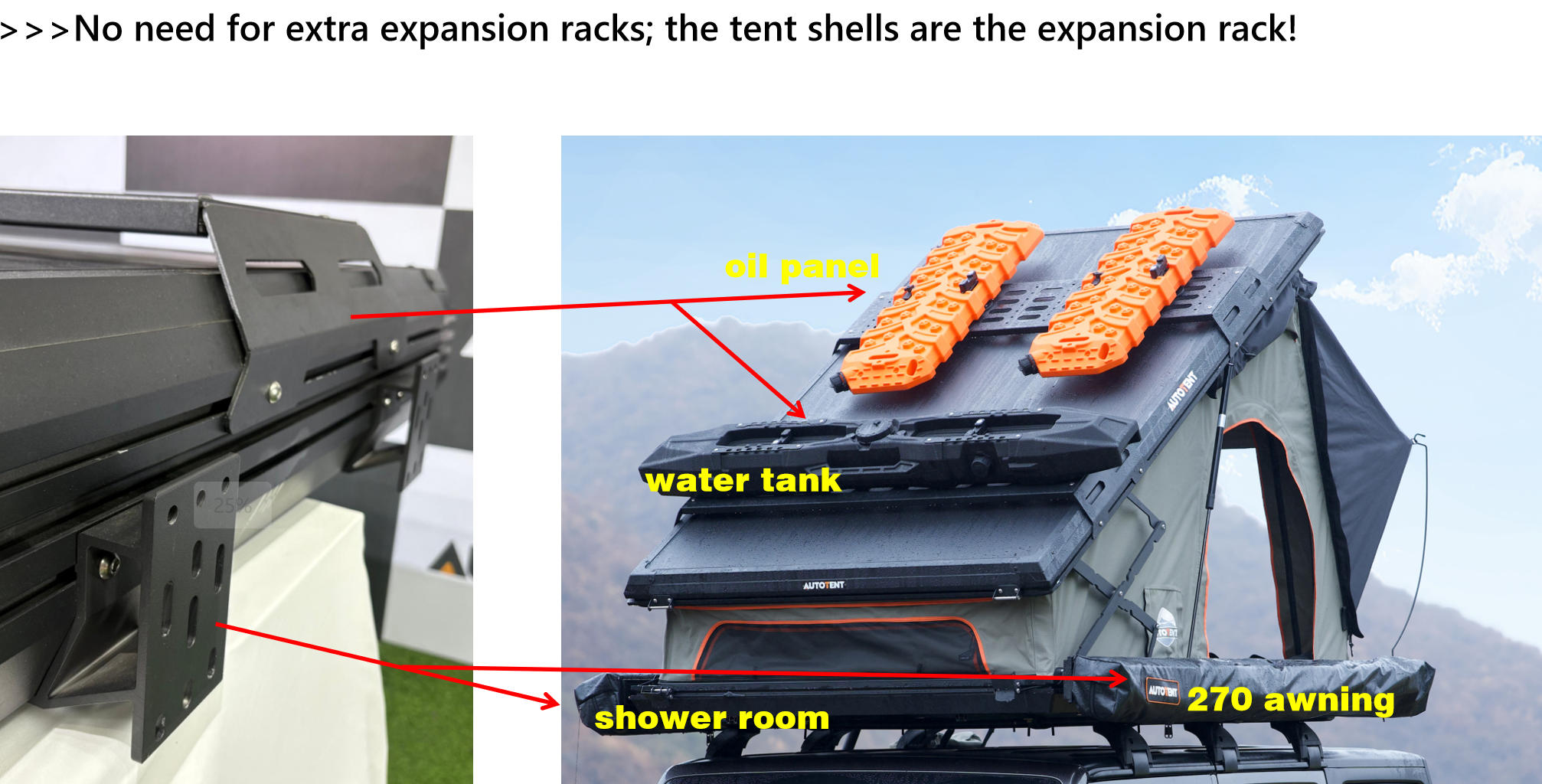 WP6009-2 roof tent platform with front extension configuration