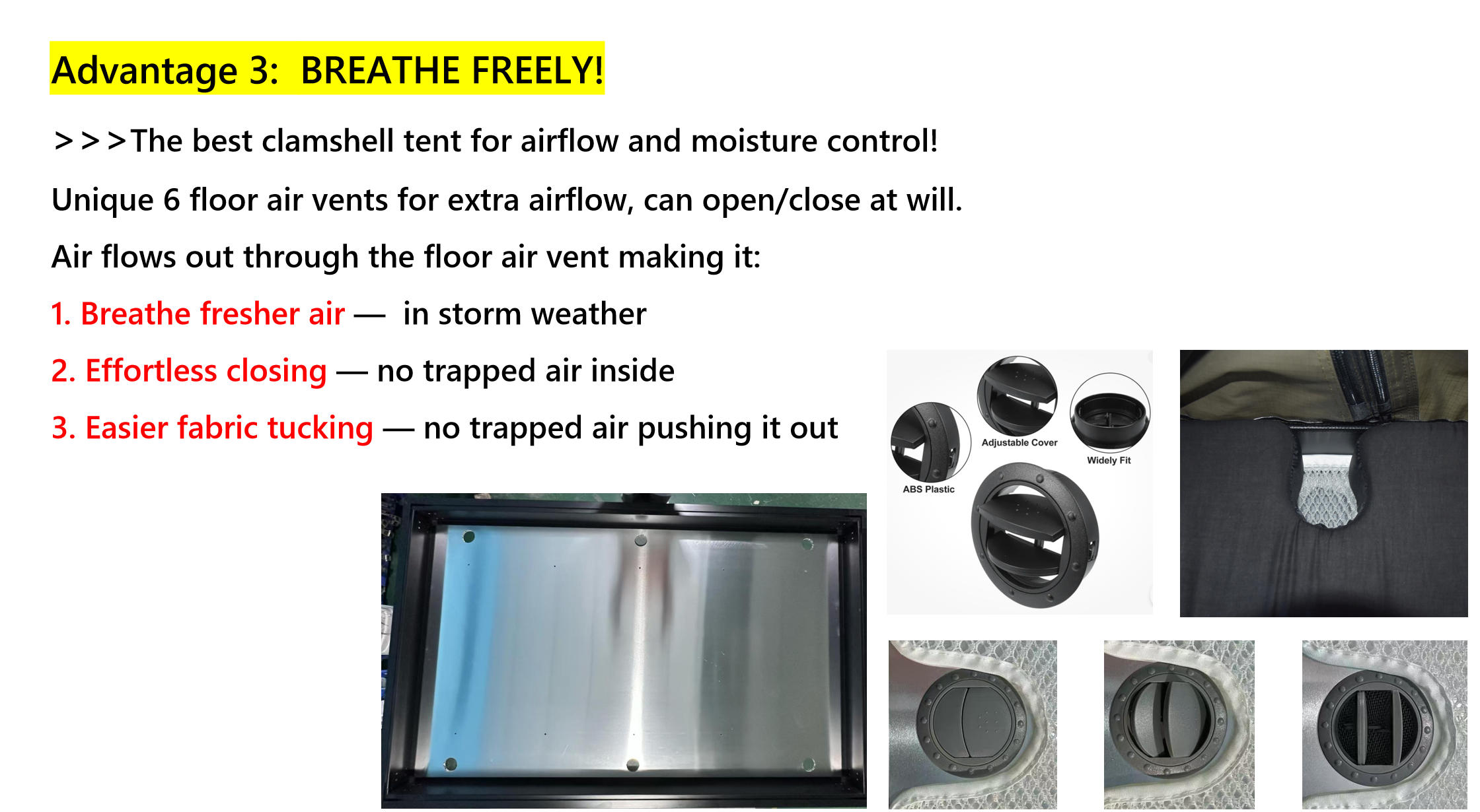 Floor air vent designed to improve WP6009-2 roof tent closing