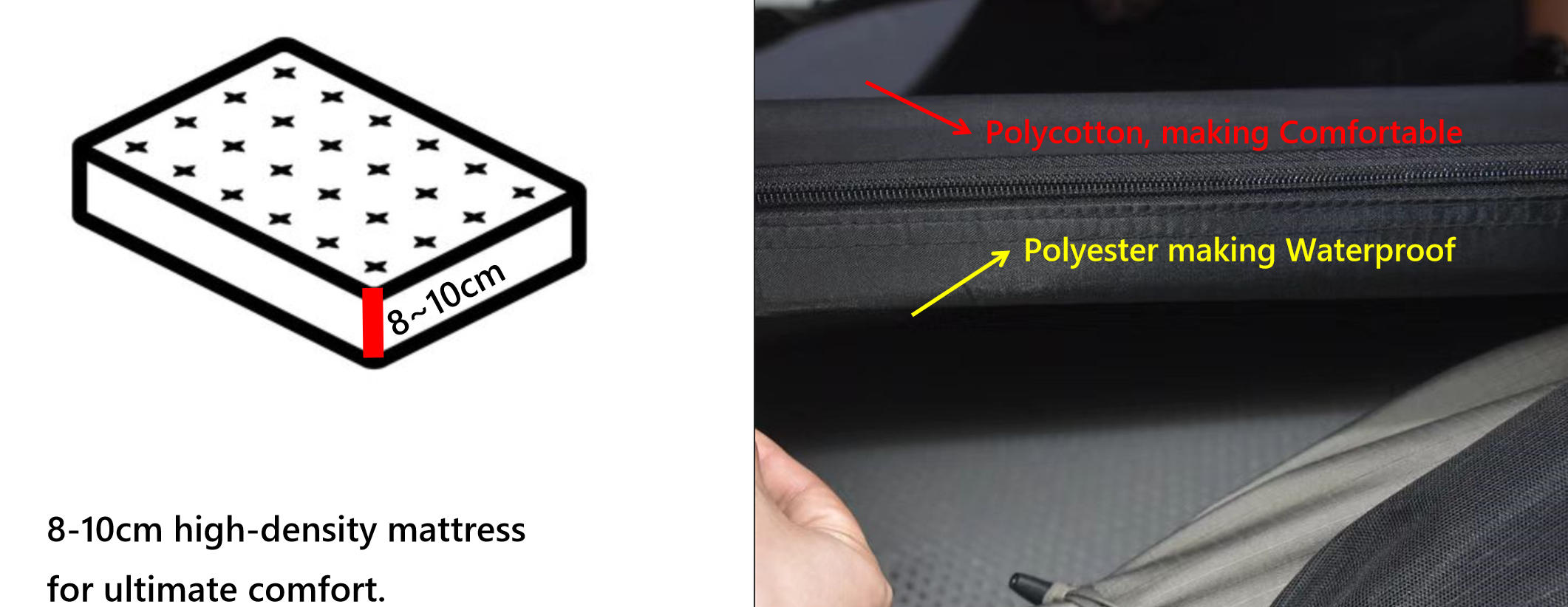 8 to 10 cm mattress system in WP6009-2 clamshell roof tent