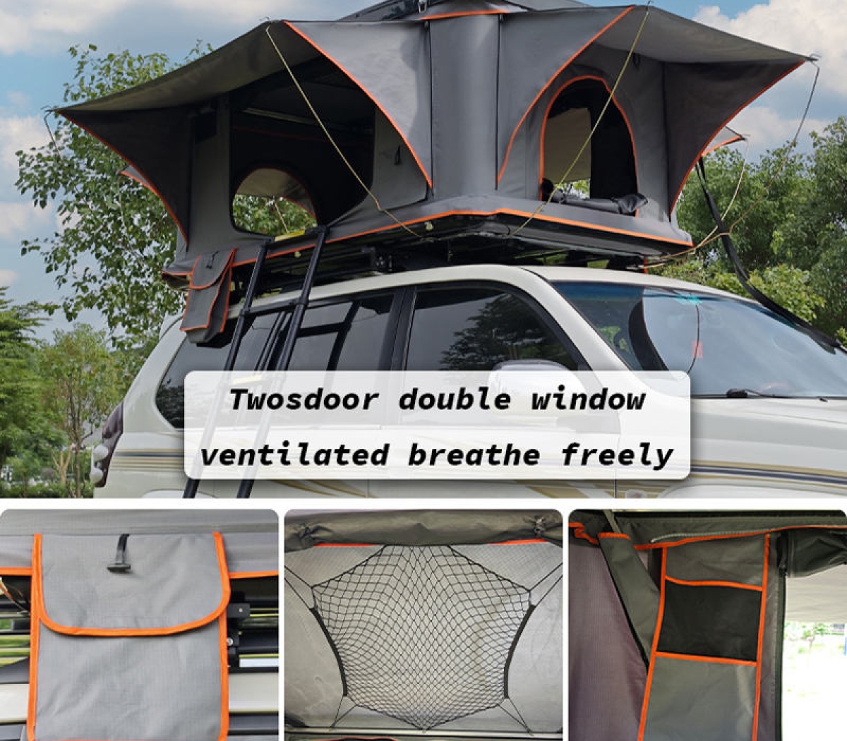 Custom Manufacturer Waterproof Roof Top Tent Retractable Folding Hard Shell Fiberglass Rooftop Tent for 1-4 Person WP6001