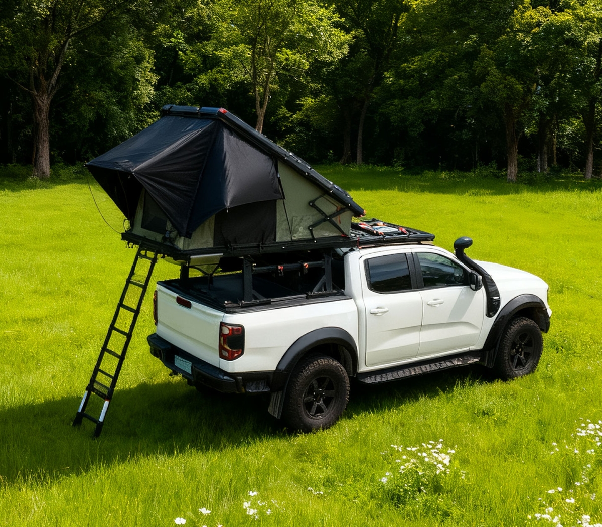 Outdoor Travel Camping Car Roof Tent Aluminum Alloy Hydraulic Triangle Elevated Design Car-Mounted Camper Van 4*4 RTT Roof Tent WP6009