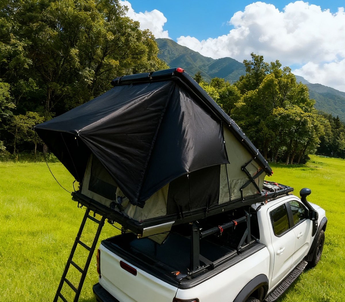 Outdoor Travel Camping Car Roof Tent Aluminum Alloy Hydraulic Triangle Elevated Design Car-Mounted Camper Van 4*4 RTT Roof Tent WP6009