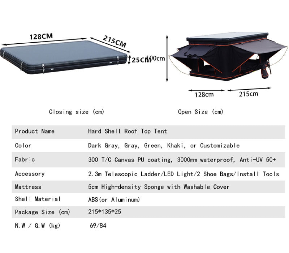 All Season Car Suv Hard Shell Roof Top Tents Automatic Aluminum Alloy Vertical Camping Camper Van Rooftop Tents for 2-4 Personal WP6010