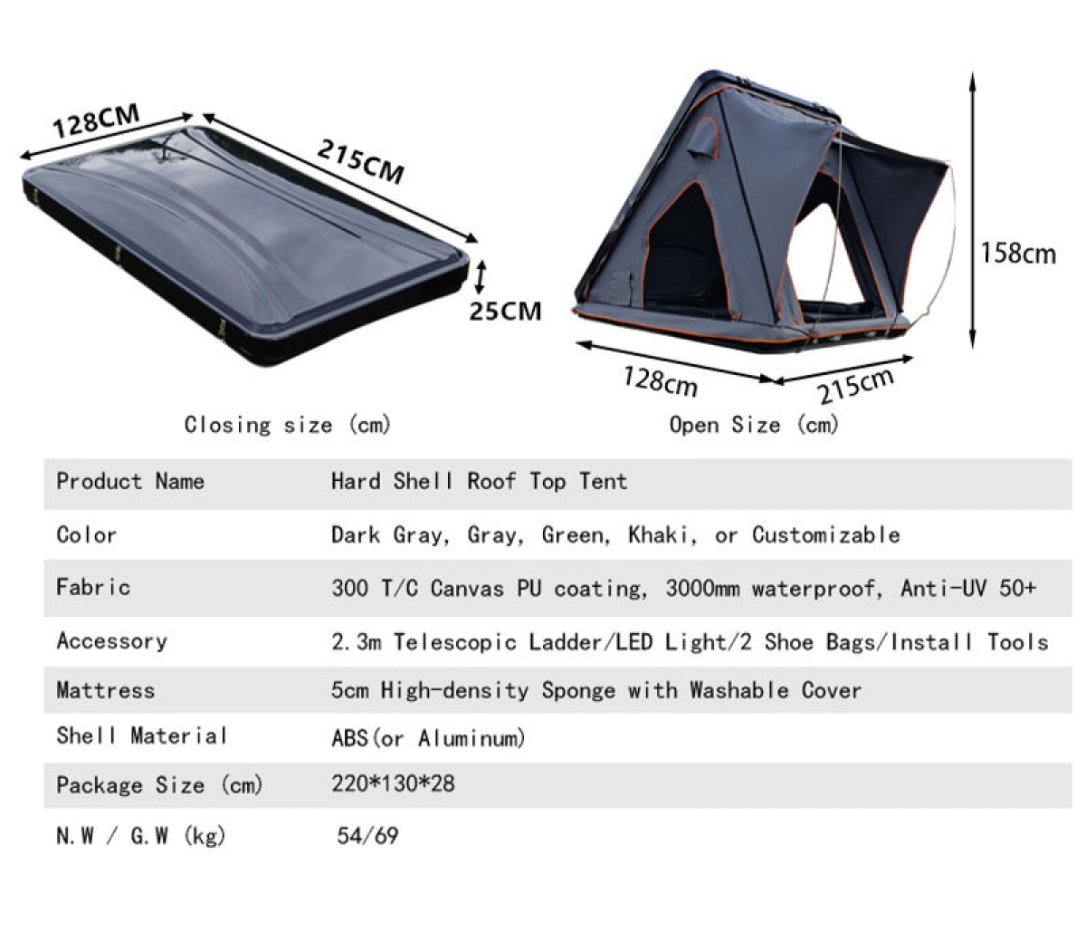 Off Road Waterproof Camping Aluminum Triangle Hard Shell Truck Car Roof Top Tent 4 People WP6004