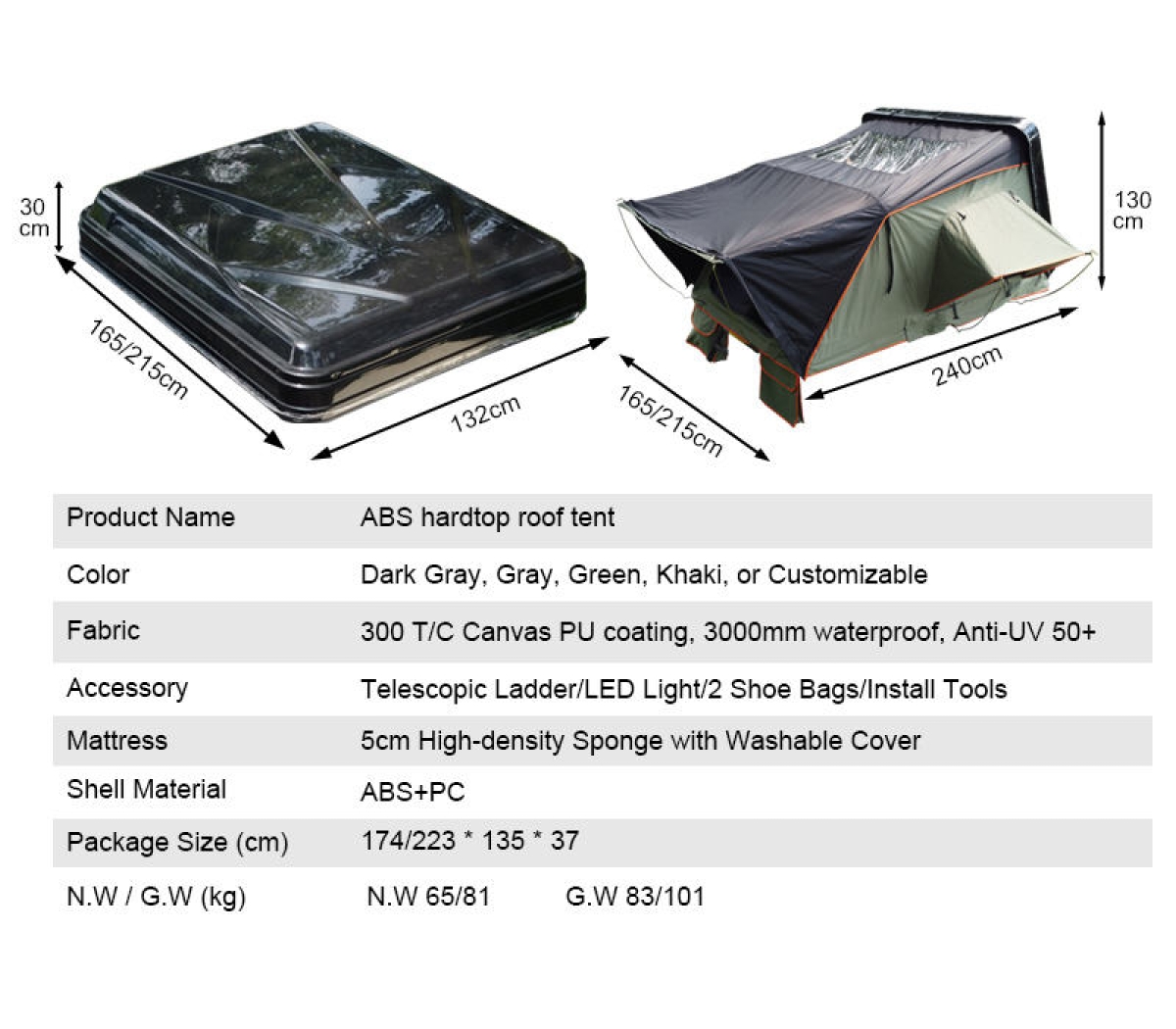 Custom Foldable SUV Roof Side Flip Door Tent ABS Hard Shell for Self-Driving Tours Wild Camping 2-4 Person Capacity Aluminum WP6008